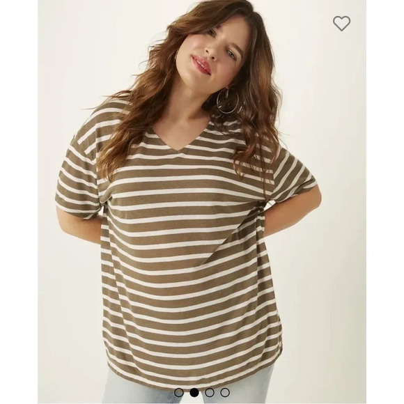 East Adeline Striped V-neck Tunic Top T-shirt Tee 2X Dia & Co Plus Size NWT New - Picture 2 of 9